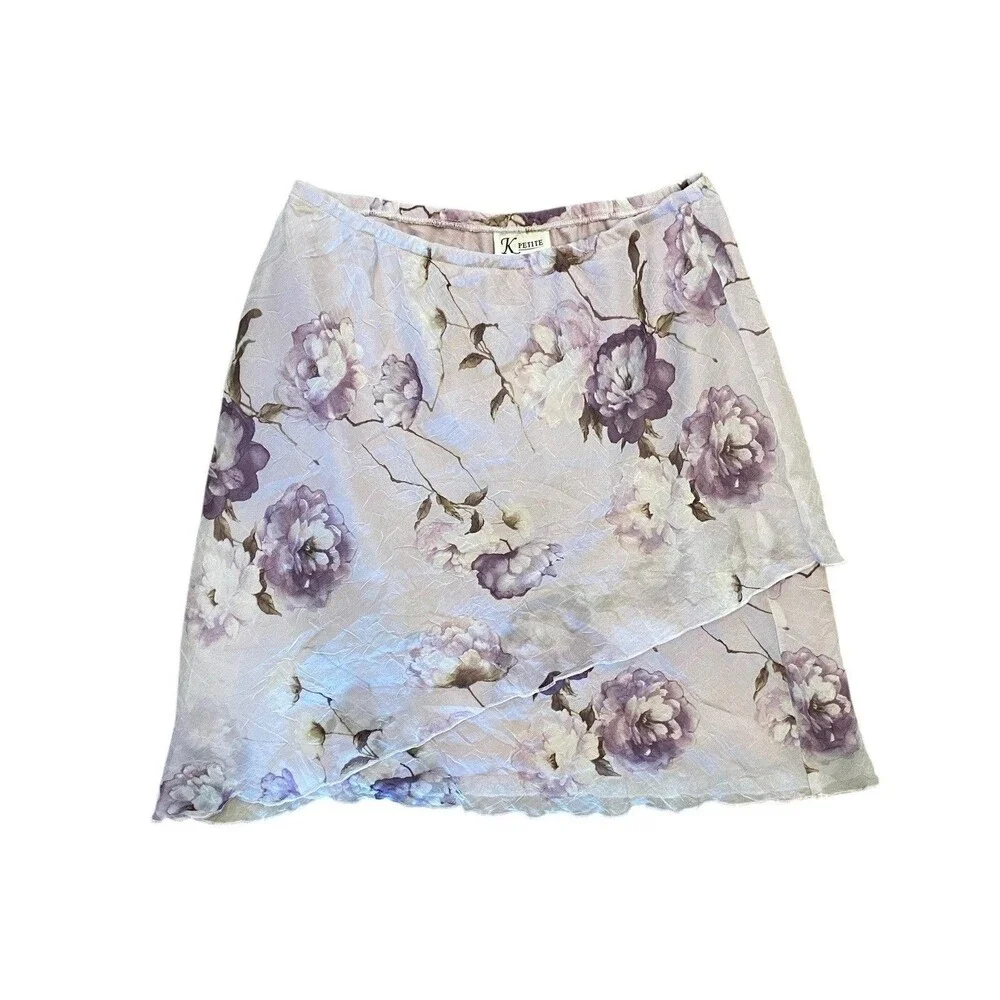 Vintage Y2K Foral Chiffon Midi Skirt Size 12 Petite Lavender Coquette Fairy Lana - Picture 7 of 10